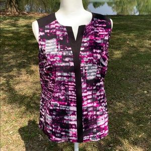 🌸NWOT Calvin Klein Blouse Sz Med Gray Pink & Blk